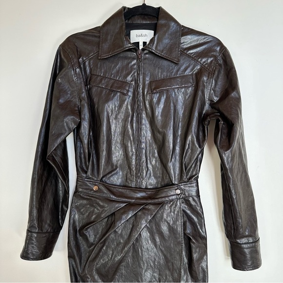Ba&sh Faux Vegan Leather Dress Chocolate Brown Size XS - Picture 4 of 11